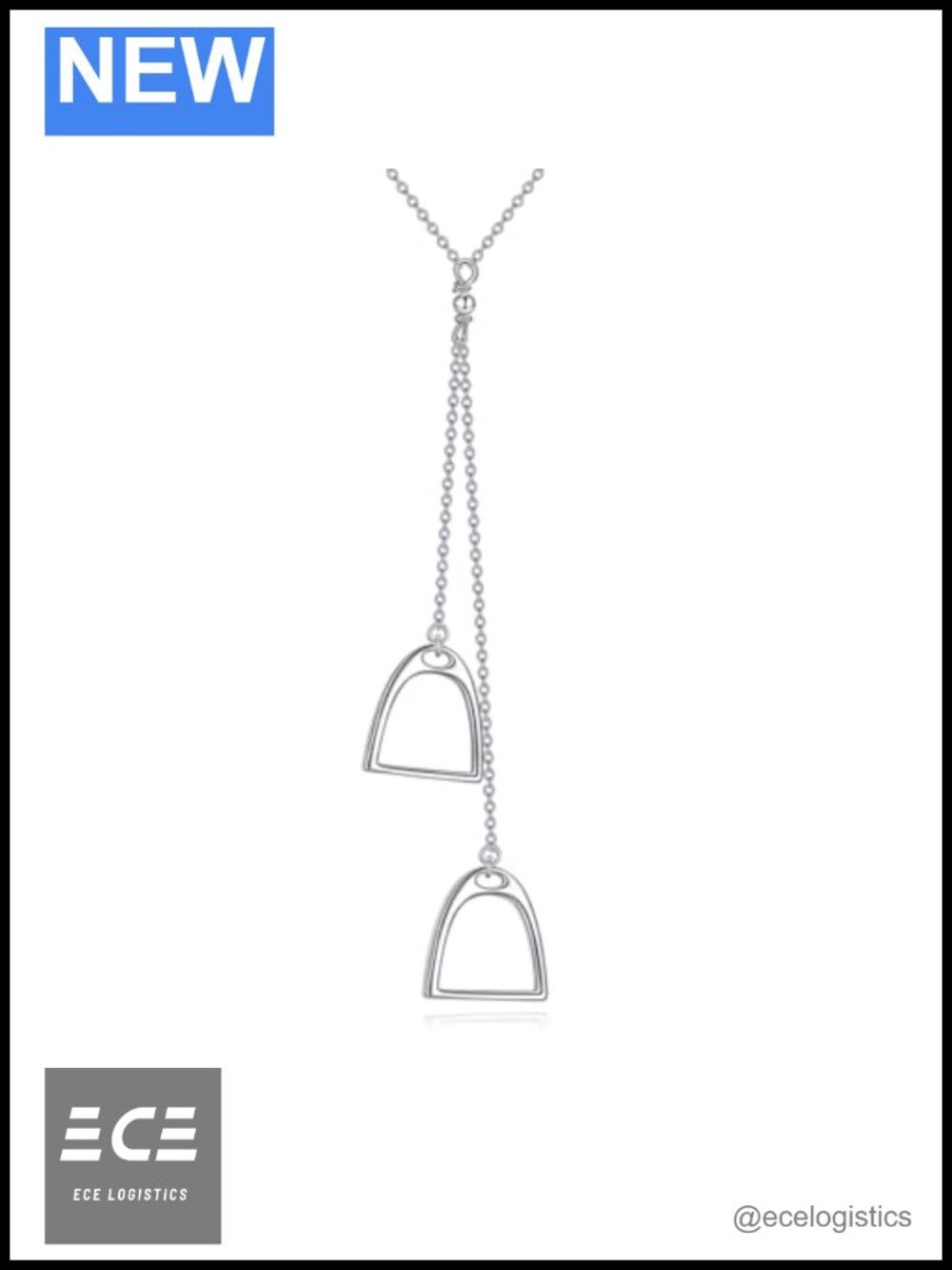 Sterling Silver Double Stirrup Horse Pendant Necklace Lucky Horseshoe Lariat